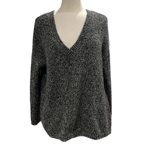 Soft Joie V Neck Heathered Pullover Sweater SZ L Black Grey Gold Metallic